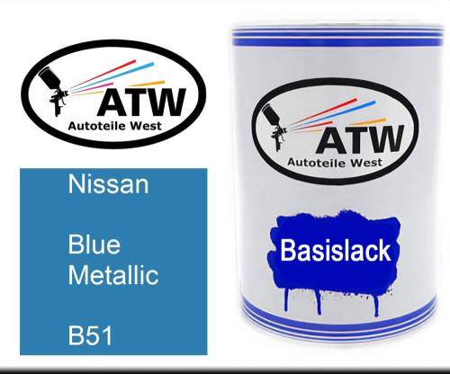 Nissan, Blue Metallic, B51: 500ml Lackdose, von ATW Autoteile West.